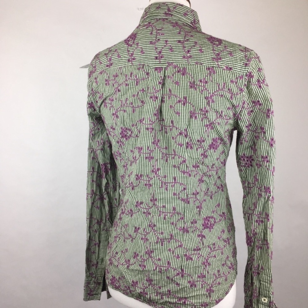 Anthropologie Odille Eyelet Embroidered Checkered Button Down Long Sleeve Shirt - Picture 3 of 7
